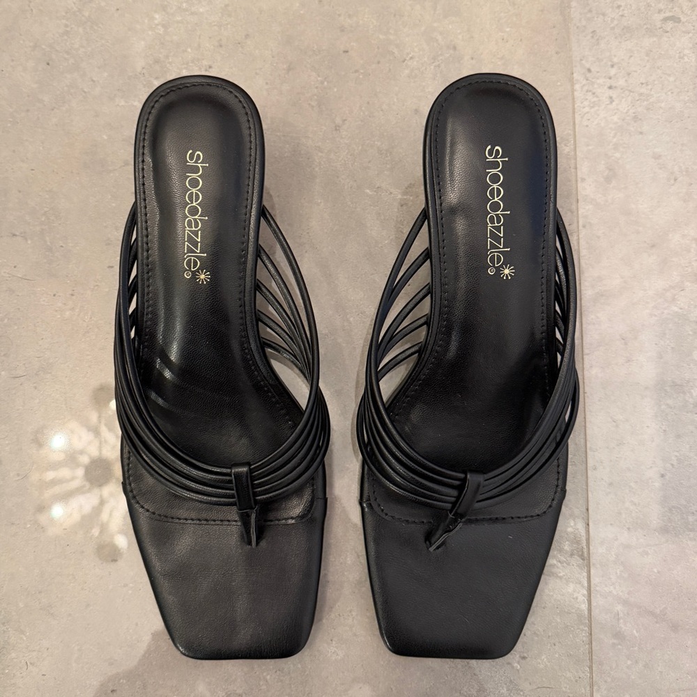 Shoe Dazzle Black Strappy Mules | Size 7
